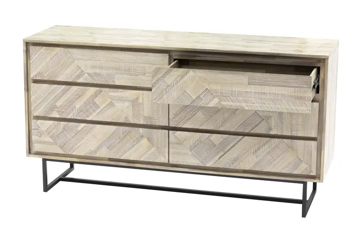 61" Natural Solid Wood Six Drawer Double Dresser