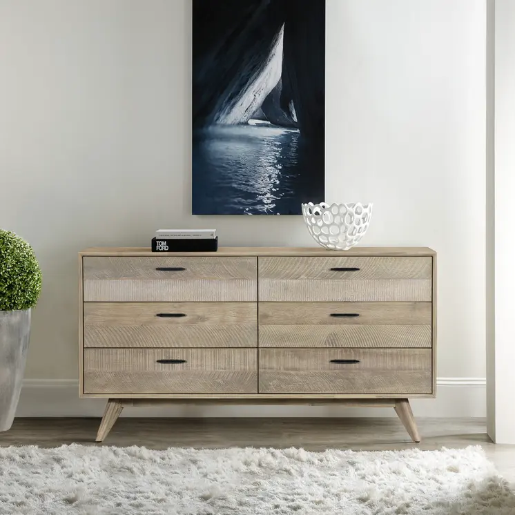 63" Brown Solid Wood Six Drawer Double Dresser