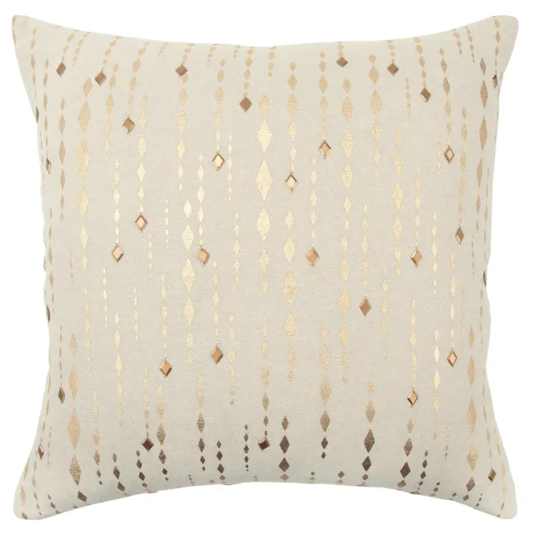 20" Gold and Ivory Cotton Pillow With Beads Edges