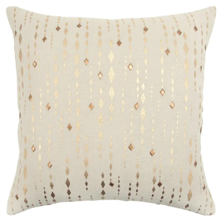 20" Gold and Ivory Cotton Pillow With Beads Edges