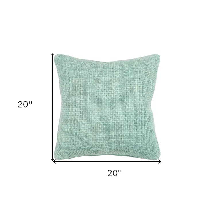 20" Mint Green Weave Cotton Blend Throw Pillow