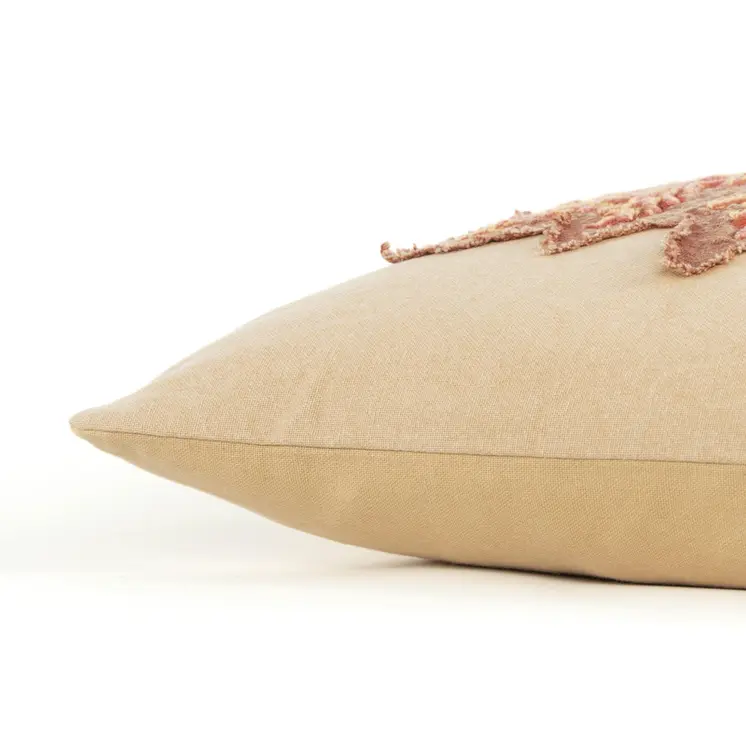 14" X 26" Beige and Brown Autumn Leaves Throw Pillow With Applique And Embroidery