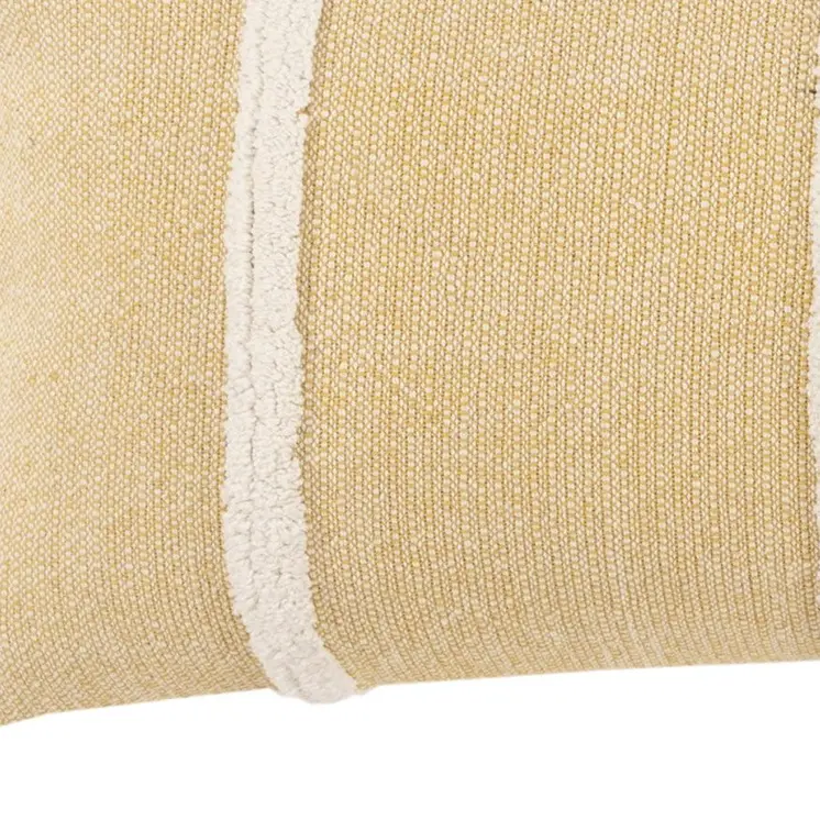 14" X 14" Yellow and White Cotton Pillow With Tassels Edges