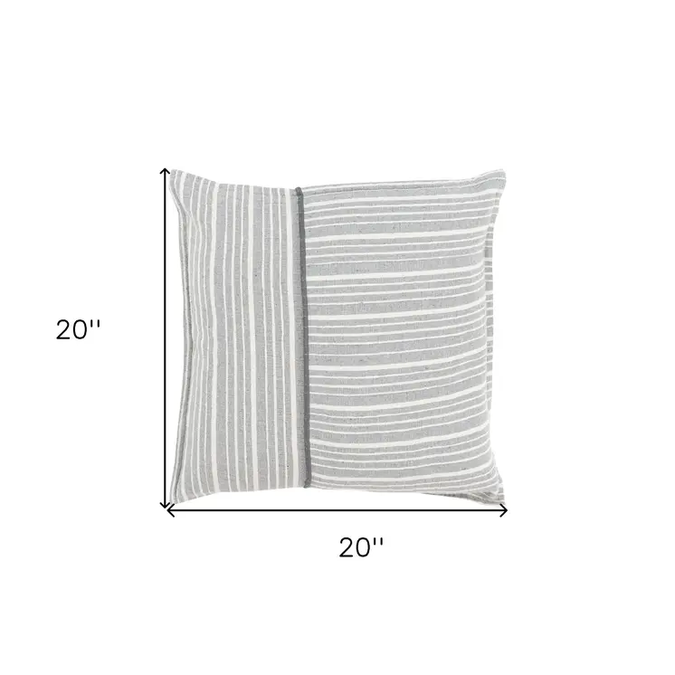 20" Gray And Ivory Cotton Throw Pillow