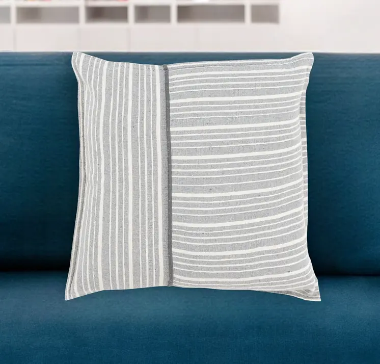 20" Gray And Ivory Cotton Throw Pillow