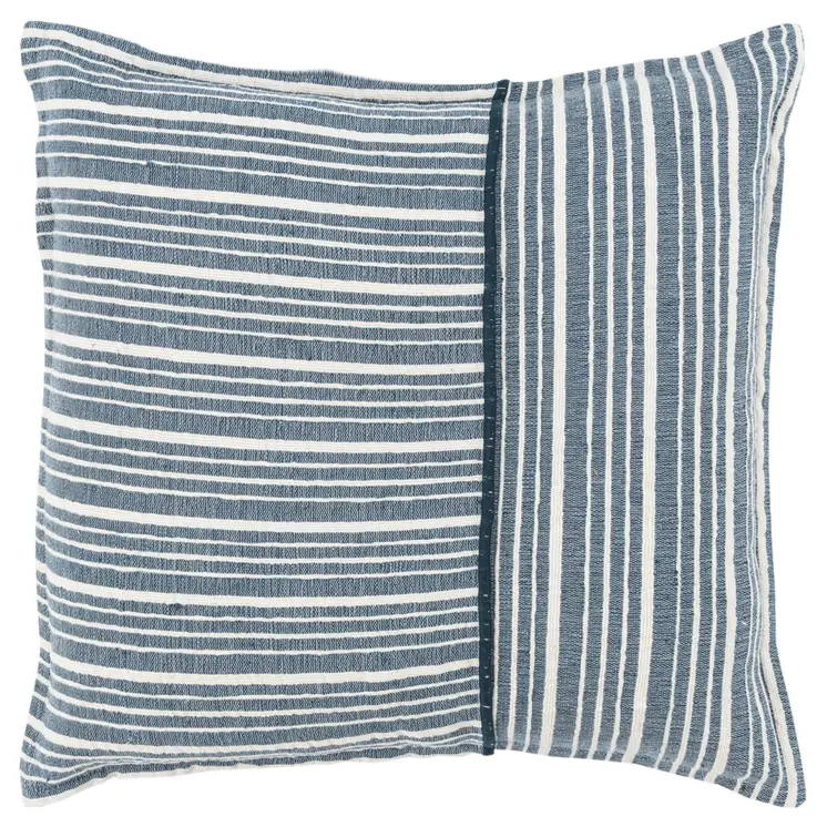 20" Blue and White Cotton Pillow With Embroidery Edges