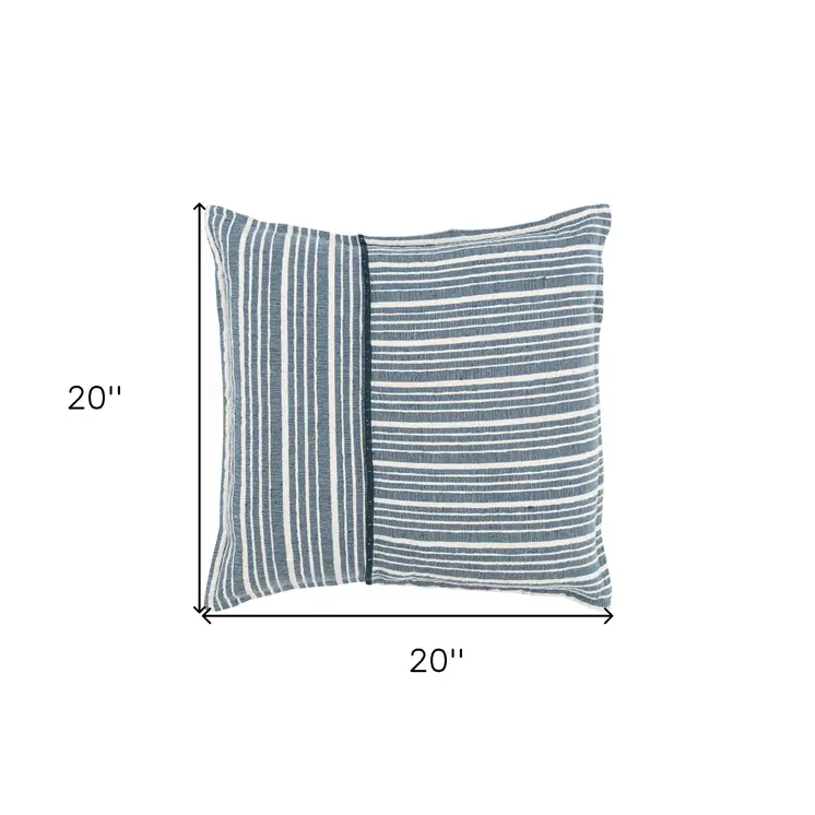 20" Blue and White Cotton Pillow With Embroidery Edges