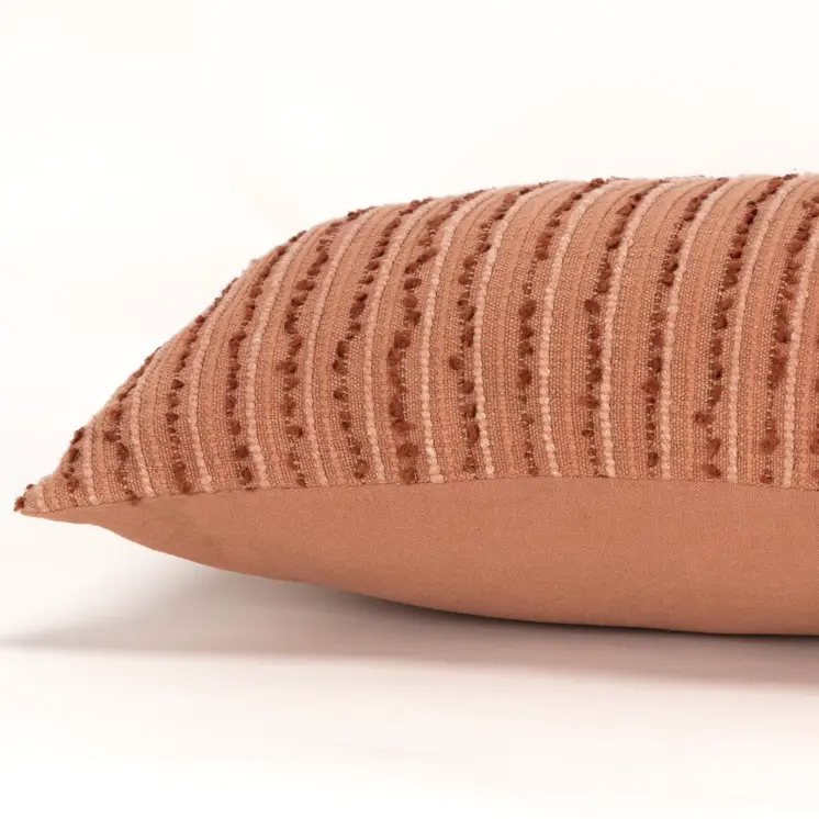14" X 14" Terra Cotta Striped Cotton Blend Throw Pillow