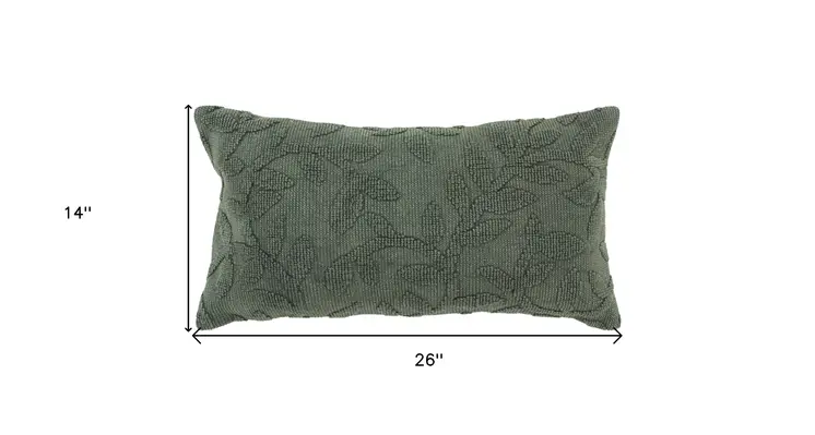 14" X 26" Green Cotton Lumbar Throw Pillow With Texture