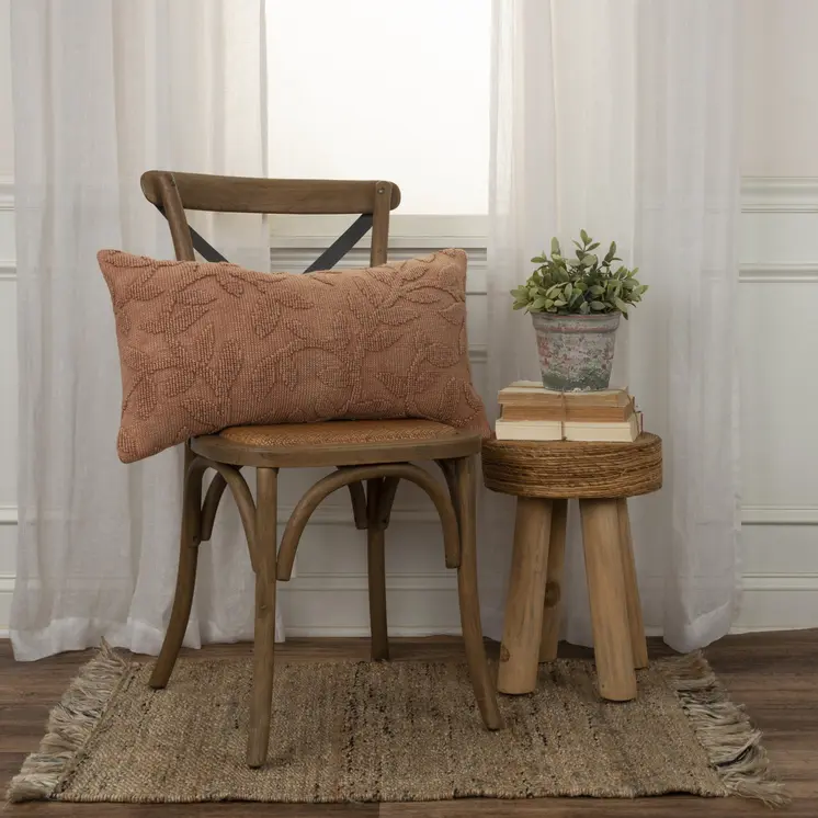 14" X 26" Terra Cotta Cotton Lumbar Throw Pillow With Texture
