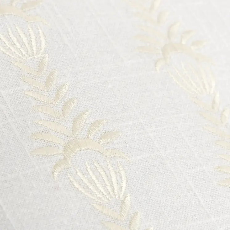 20" White Cotton Throw Pillow With Embroidery