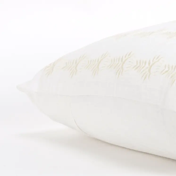 20" White Cotton Throw Pillow With Embroidery