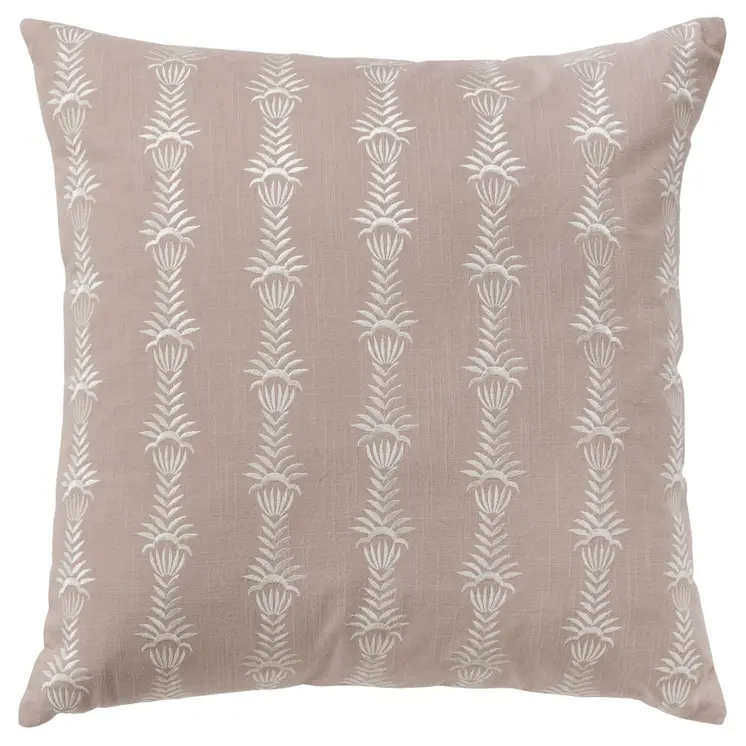 20" Pink and White Cotton Throw Pillow With Embroidery
