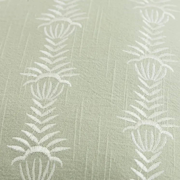 20" Green and White Cotton Throw Pillow With Embroidery