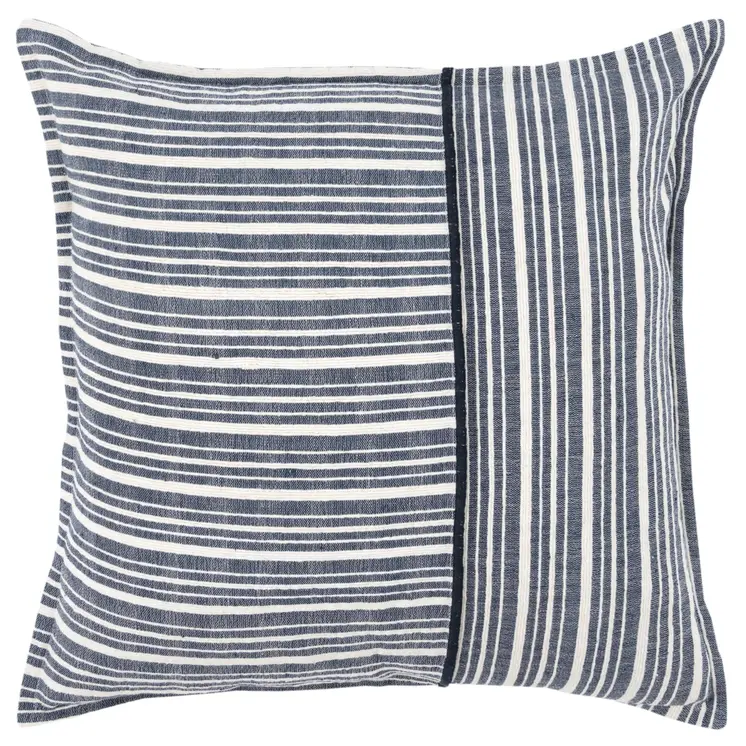 20" Blue and White Cotton Pillow With Embroidery Edges