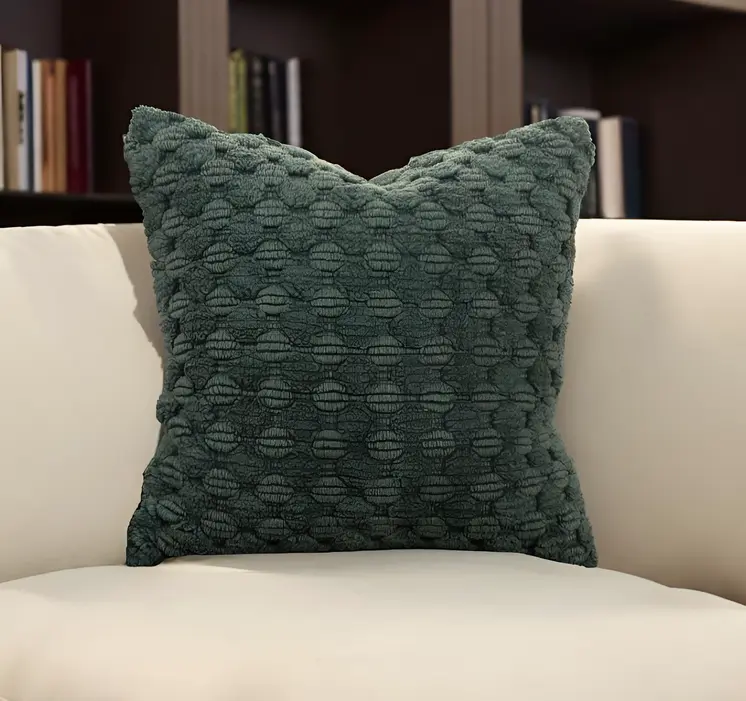 20" Dark Green Cotton Throw Pillow with Texture