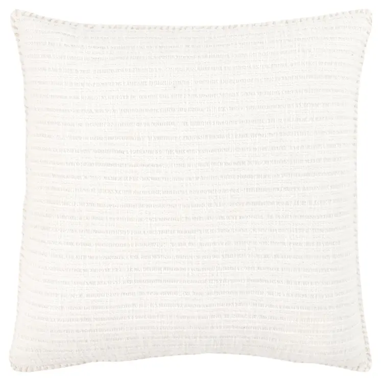 22" White Striped Cotton Throw Pillow