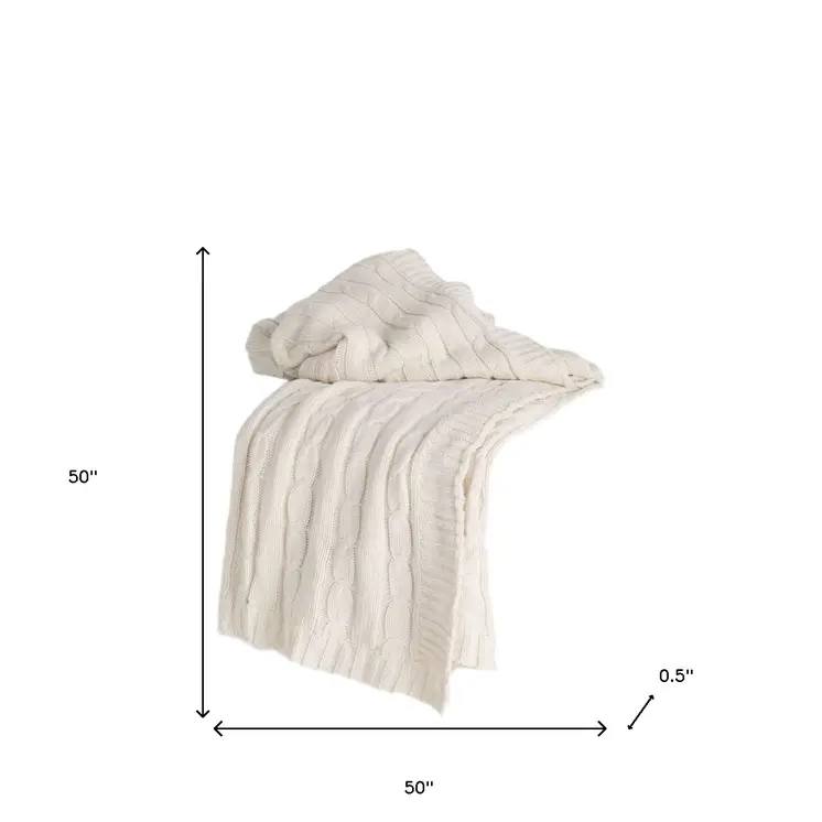 Ivory Knitted 100% Cotton Throw Blanket