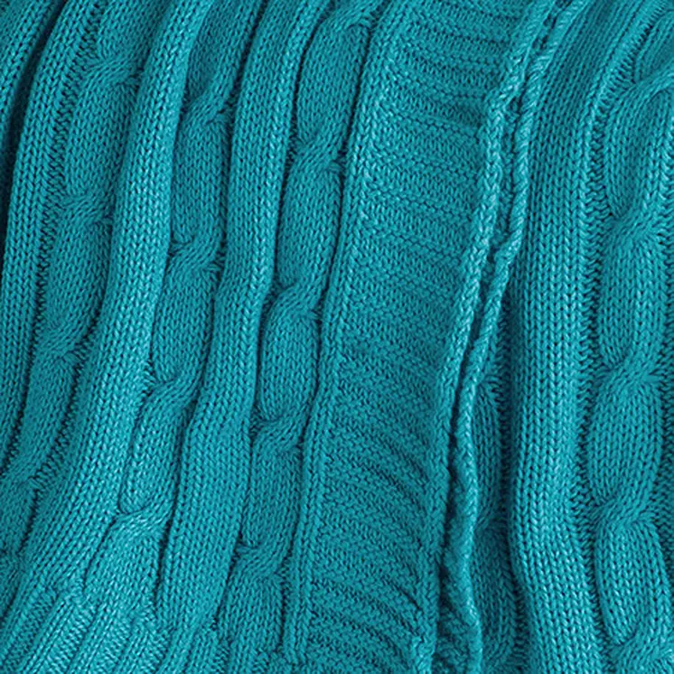 50" X 60" Teal Blue Cotton Cable Knitted Striped Throw Blanket