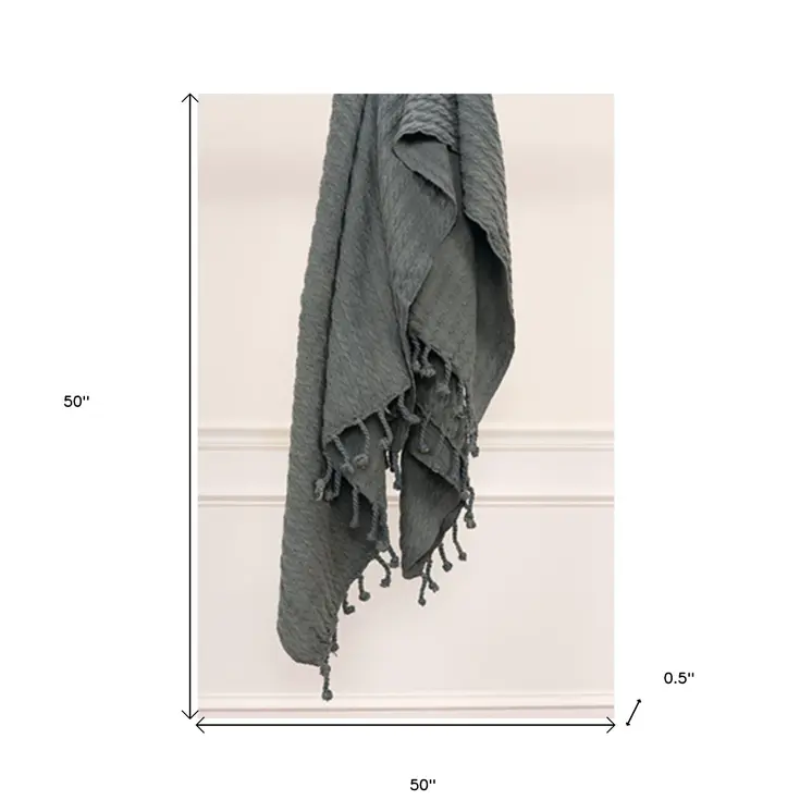 50" X 60" Gray Cotton Knitted Striped Throw Blanket with Tassels