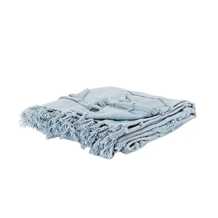 50" X 60" Light Blue Cotton Woven Throw Blanket with Tassels And Fringe