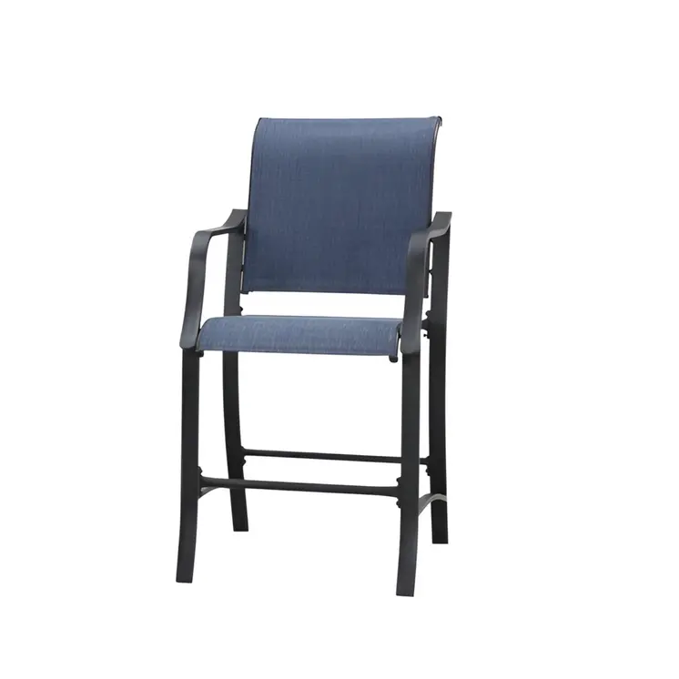 Set of Two 25" Black and Blue Metal Outdoor Counter Height Bar Chairs