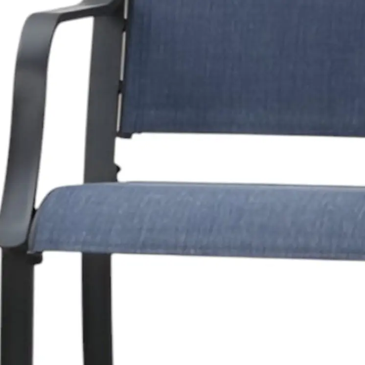 Set of Two 25" Black and Blue Metal Outdoor Counter Height Bar Chairs