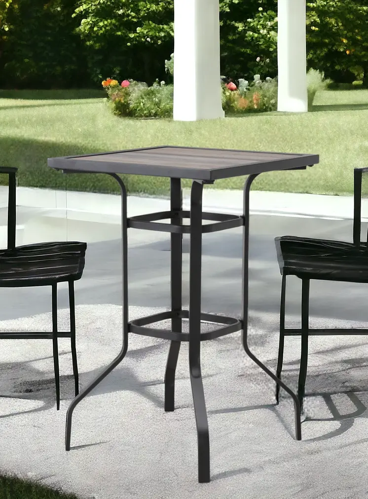 25" Brown And Black Square Metal Outdoor Dining Table