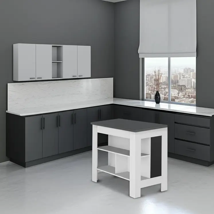 41" Dark Brown and White Wood Kitchen Island Set With Storage