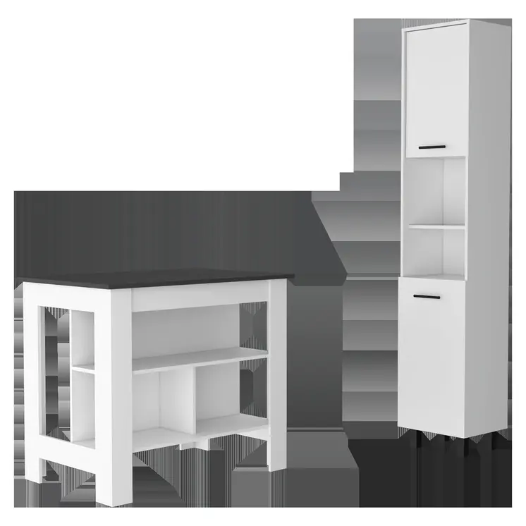 White And Dark Brown 41" Kitchen Island Set With Storage