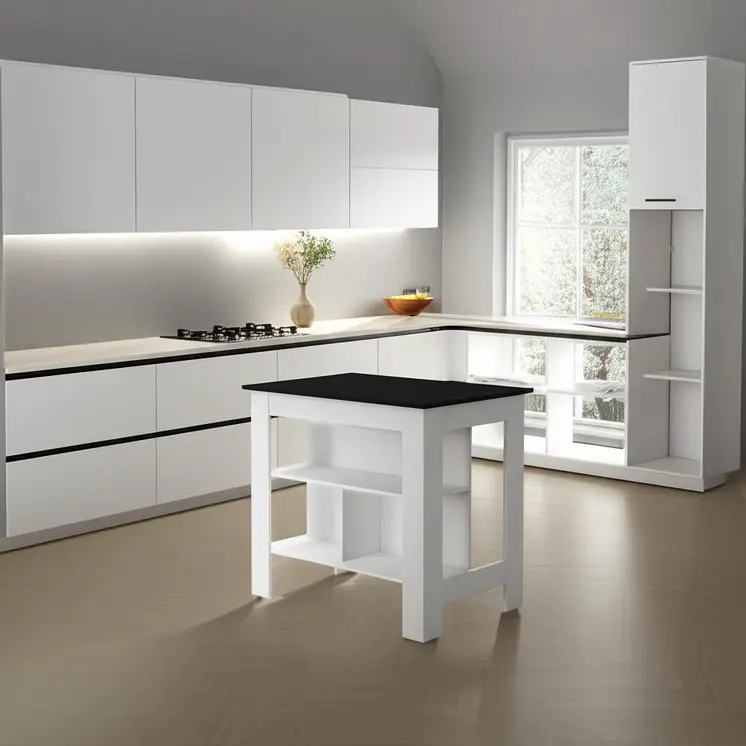 41" Dark Brown and White Wood Kitchen Island Set With Storage