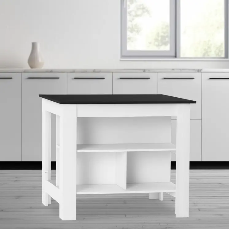 41" Dark Brown and White Wood Kitchen Island Set With Storage