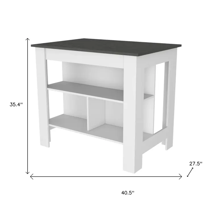 41" Dark Gray and White Wood Kitchen Island Set With Storage