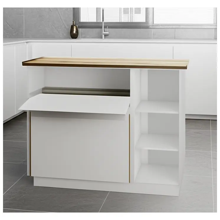 59" Natural White and Brown Wood Kitchen Island Set With Storage
