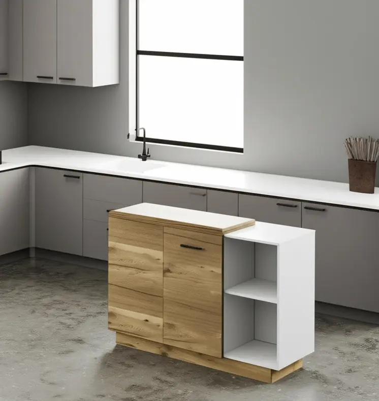 59" Natural White and Brown Wood Kitchen Island Set With Storage