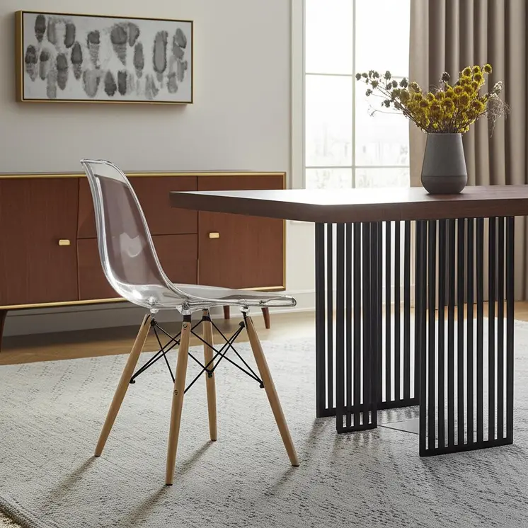 Clear And Natural Heavy Duty Plastic And Wood Dining Side Chair