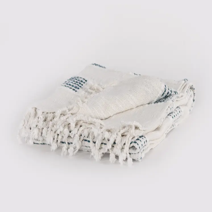Gray Woven Cotton Throw Blanket with Fringe