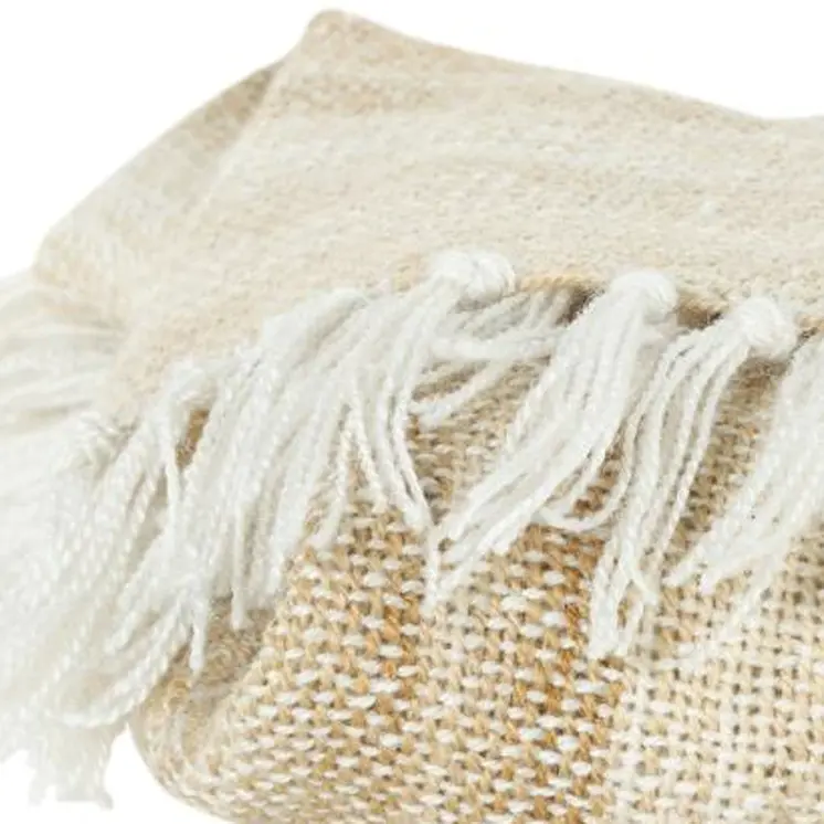 50" X 60" Beige Brown And Ivory Recycled Poly PET Striped Throw Blanket with Tassels