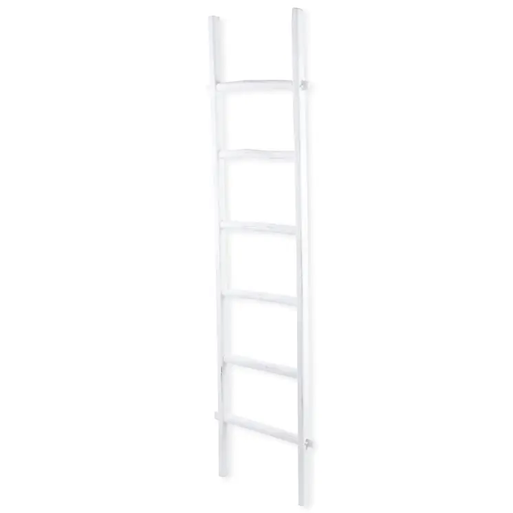 76" White Six Step Solid Wood Decorative Ladder