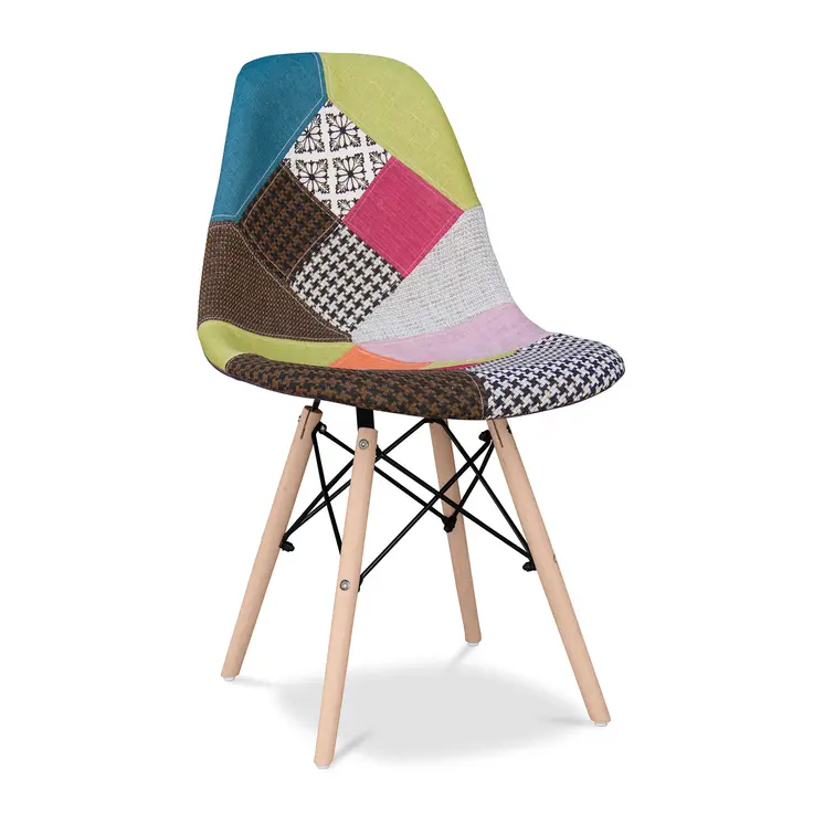Pink and Natural Upholstered Fabric Dining Side Chair