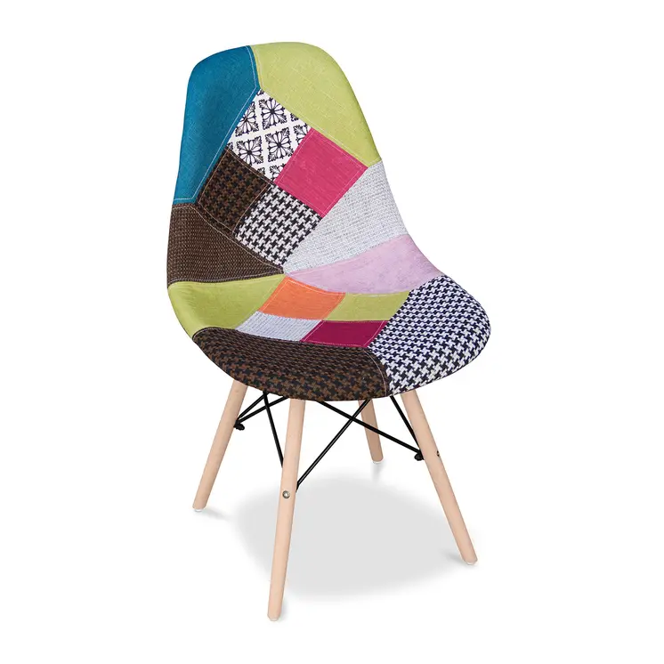 Pink and Natural Upholstered Fabric Dining Side Chair