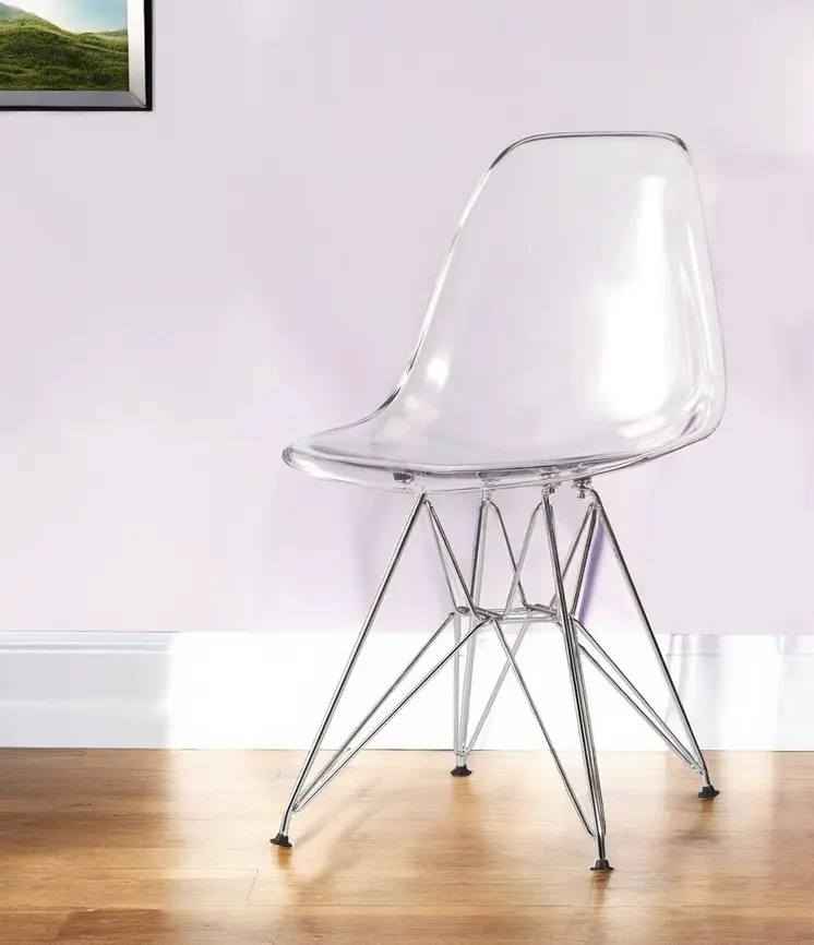 Clear and Silver Steel Dining Side Chair
