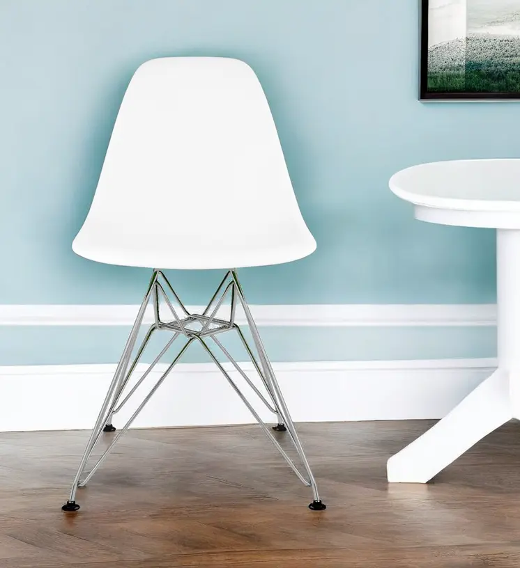 White and Silver Steel Dining Side Chair