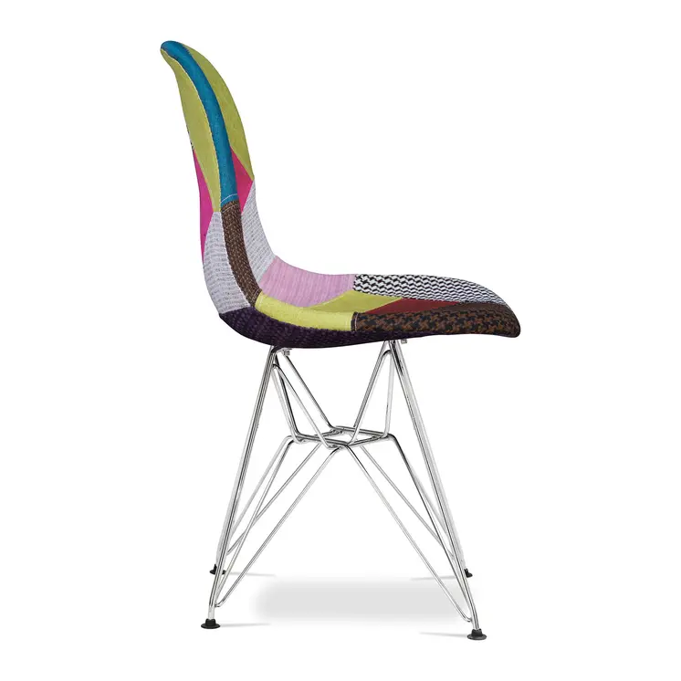 Brown Green Pink and Silver Upholstered Fabric Dining Side Chair