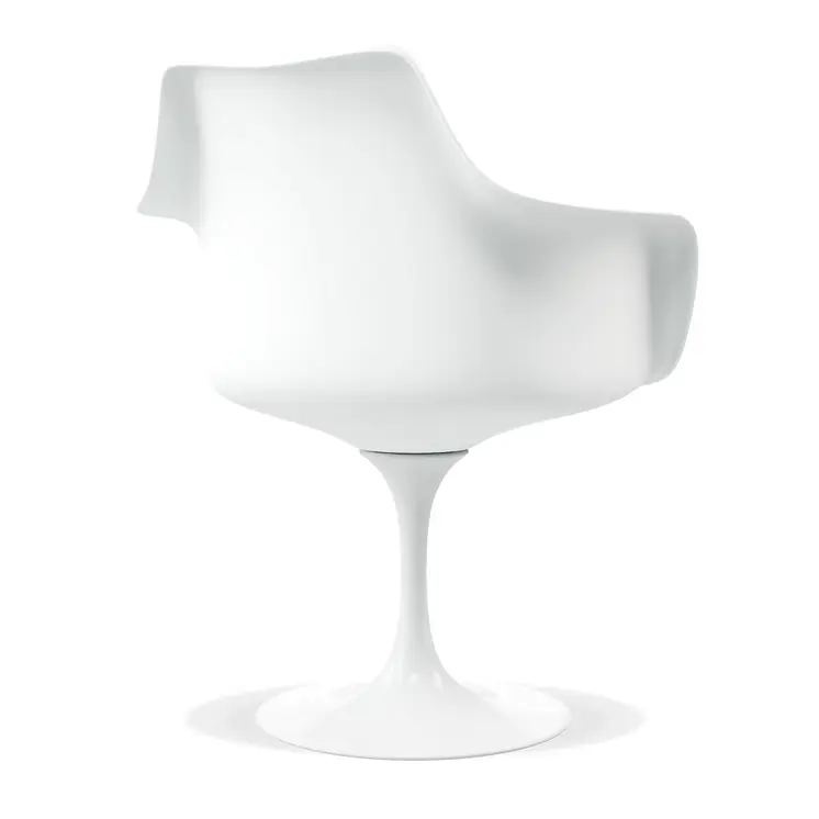White Heavy Duty Plastic Swivel Dining Arm Chair With Gray Faux Leather Cushion