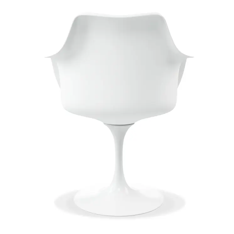 White Heavy Duty Plastic Swivel Dining Arm Chair With Gray Faux Leather Cushion