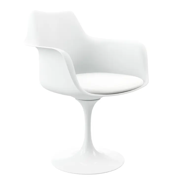 White Upholstered Faux Leather Dining Arm Chair