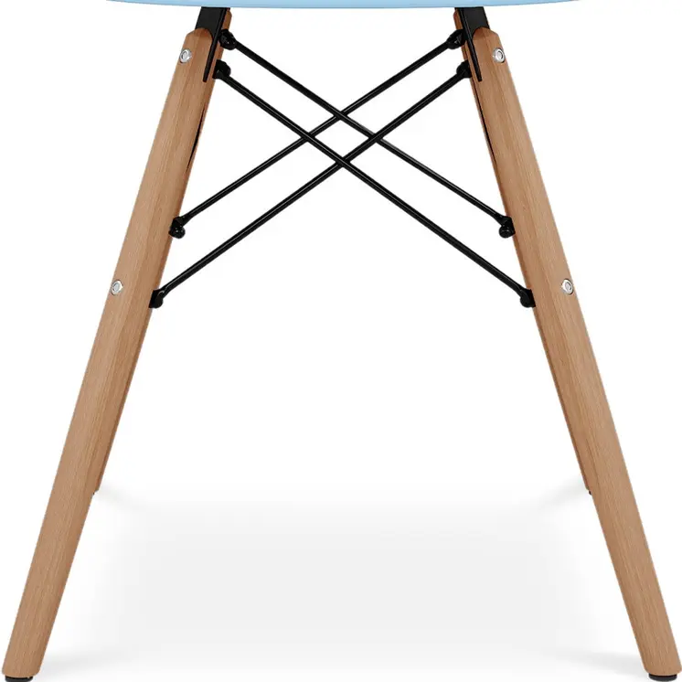 Blue And Natural Heavy Duty Plastic And Solid Wood Dining Arm Chair