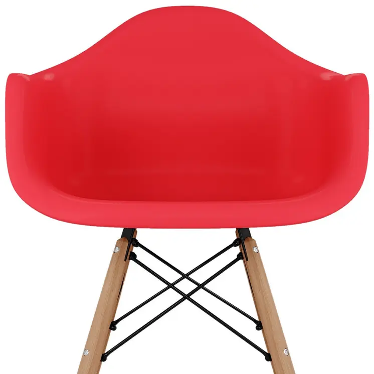 Red And Natural Heavy Duty Plastic And Solid Wood Dining Arm Chair