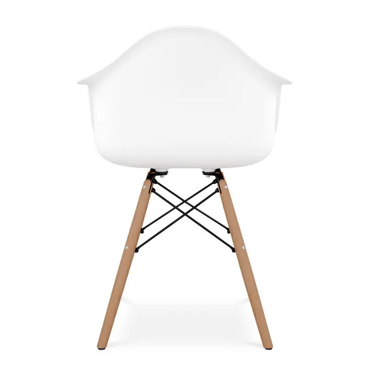 White And Natural Heavy Duty Plastic And Solid Wood Dining Arm Chair